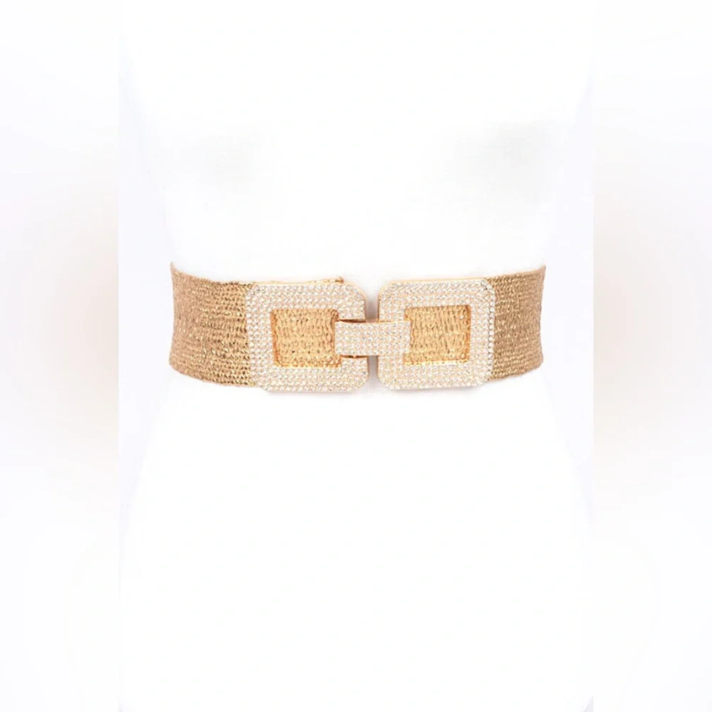 Plus Size Metallic Gold Straw Elastic Statement Belt
